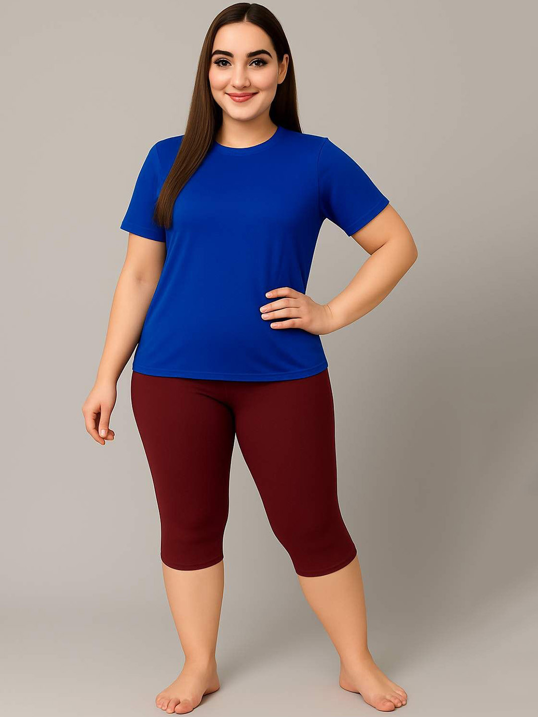 Attire Zone Women Round Neck Quick-Drying Stretchable T-Shirt & Capri Swim Set
