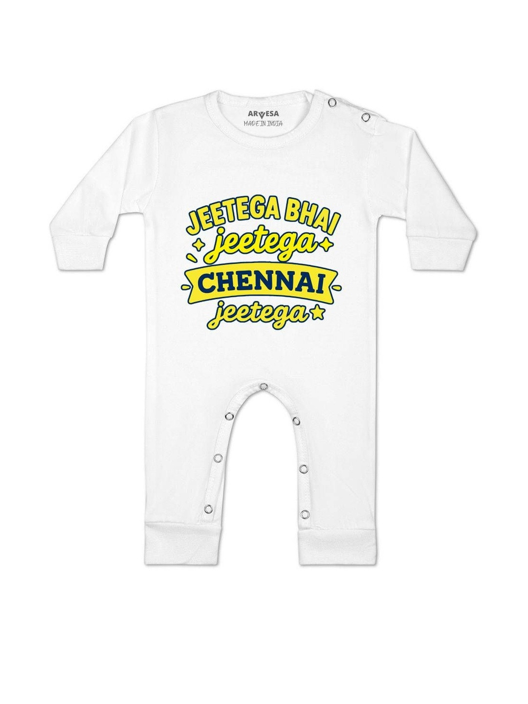 Jeetega Bhai Jeetega Chennai Jeetega Printed Baby Rompers