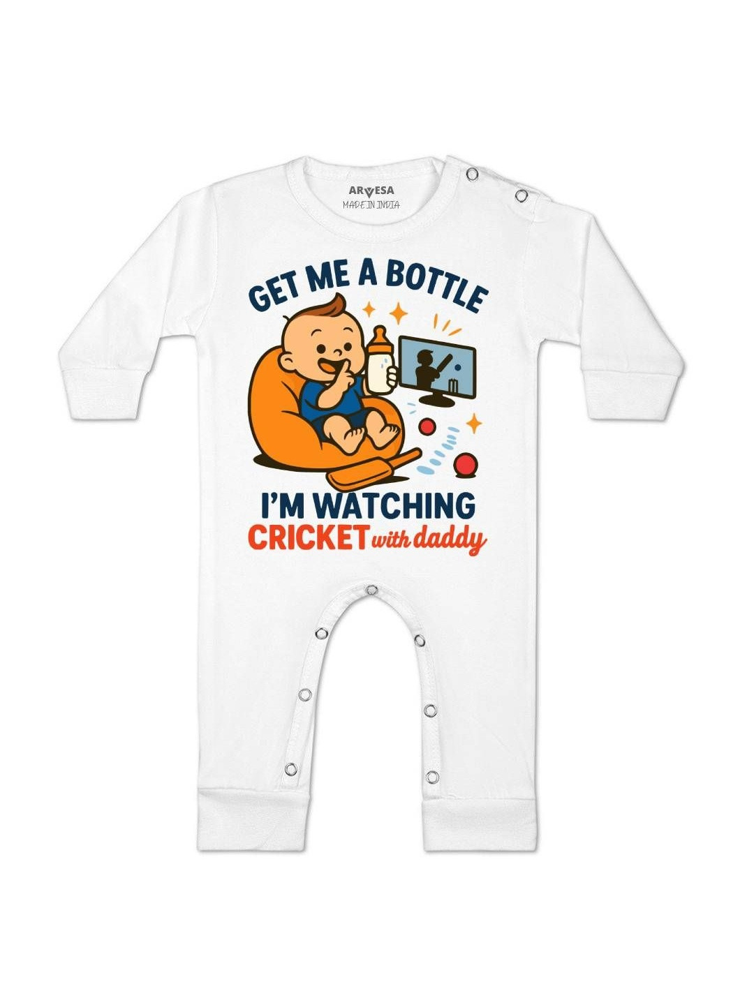 I'm Watching Cricket With Daddy Printed Baby Rompers