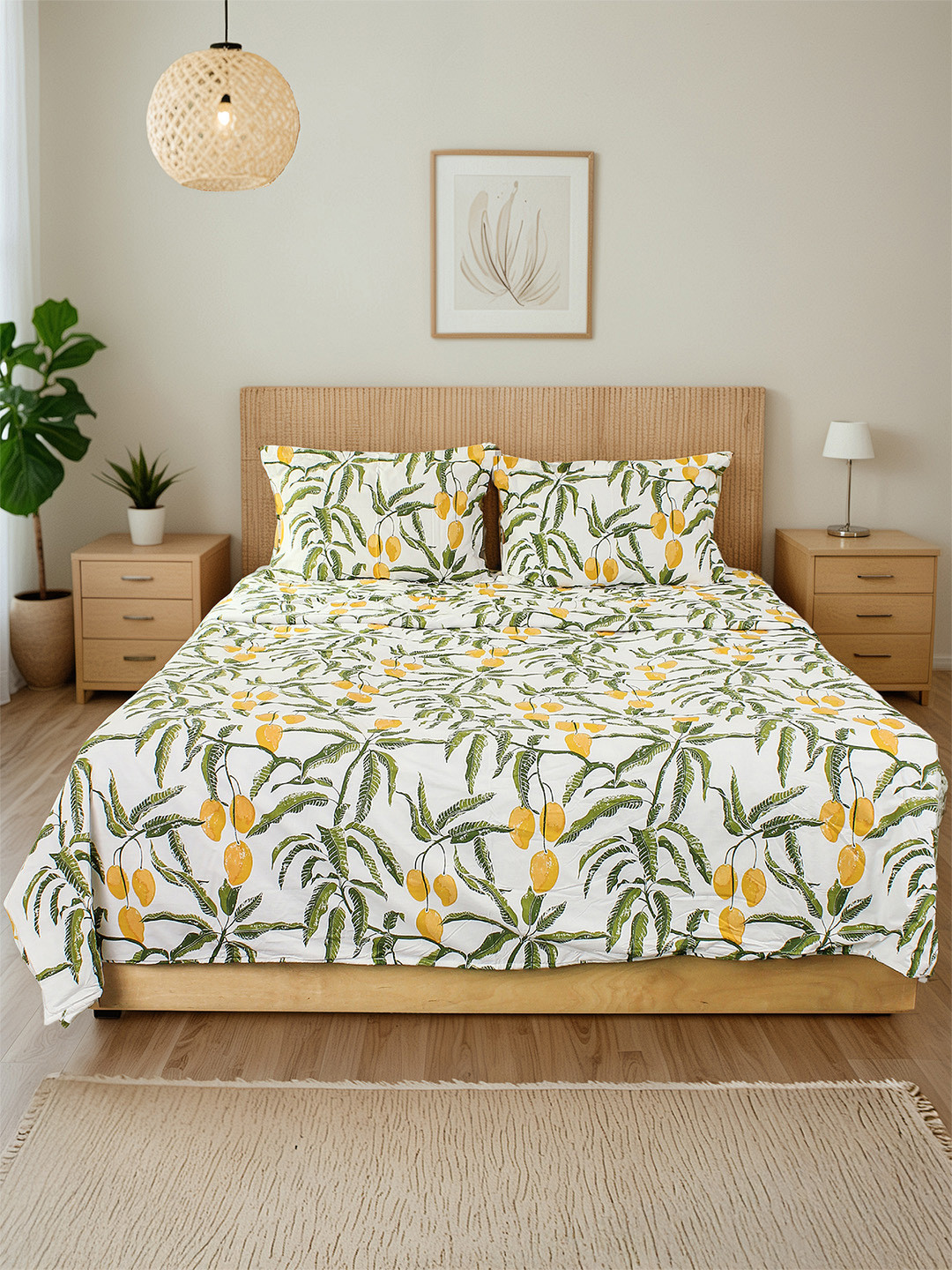House This Yellow & Green Printed Pure Cotton Single Duvet Cover