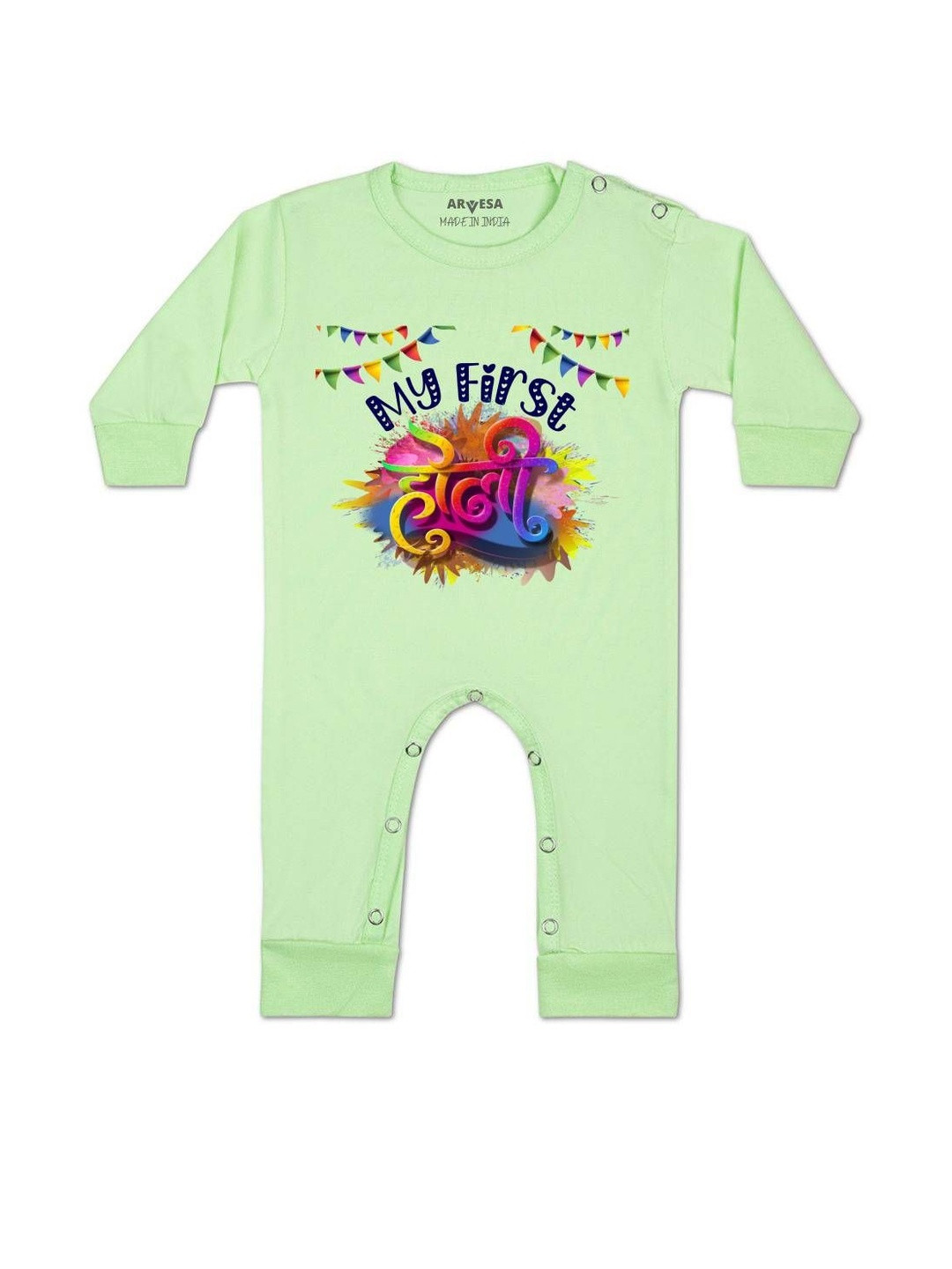 Arvesa Kids My First Holi Printed Baby Rompers