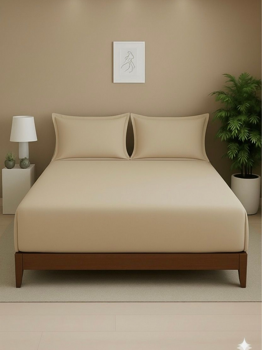 Triani Beige 400 TC Cotton Superfine King Bedsheet Set- 2.74 m x 2.74 m