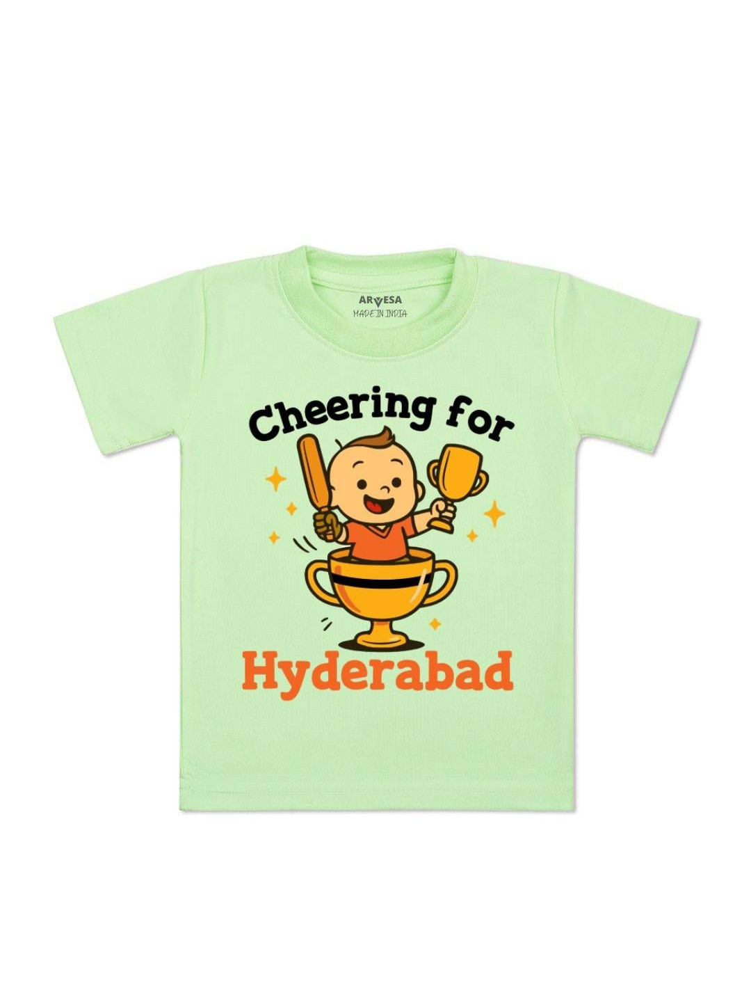 Arvesa Kids Cheering For Hyderabad Typography Printed Short Sleeves Cotton T-shirt