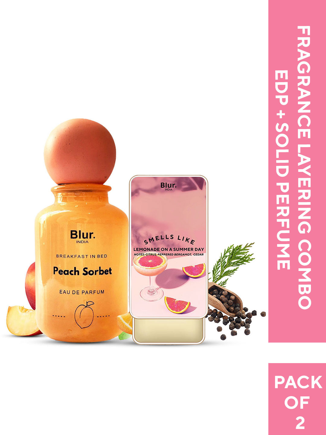 BLUR INDIA Set Of 2 Breakfast In Bed Peach Sorbet & Smells Like A Box Of Fresh Mints EDP