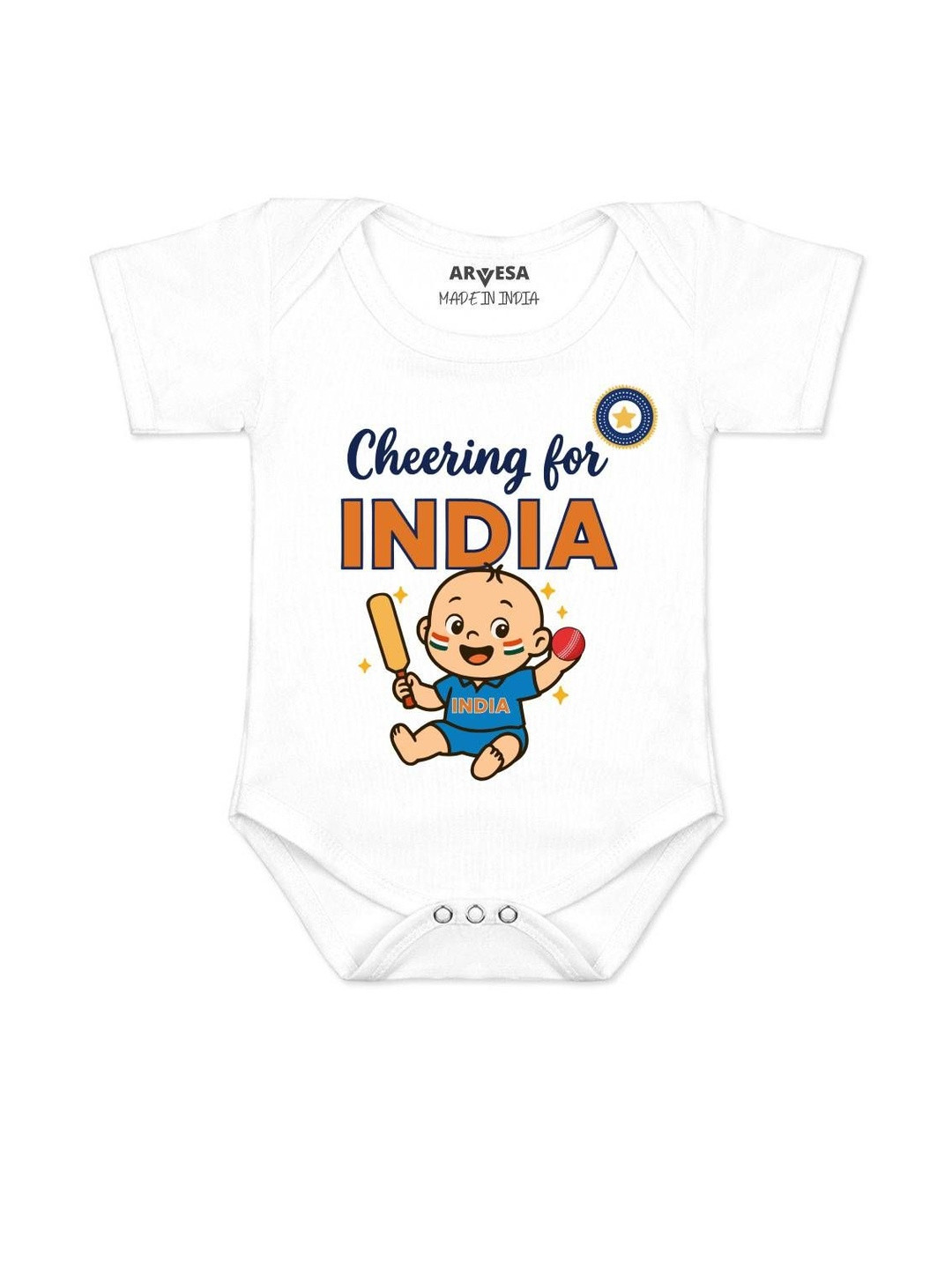 Arvesa Kid Cheering For India Printed Envelope Neck Rompers