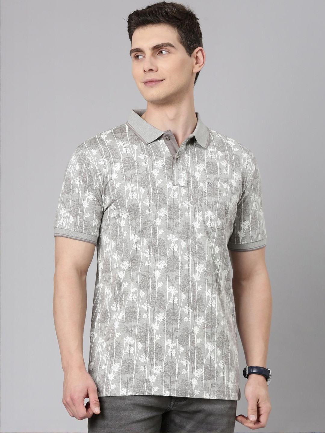 Classic Polo Floral Printed Polo Collar Pure Cotton Pockets Slim Fit T-shirt