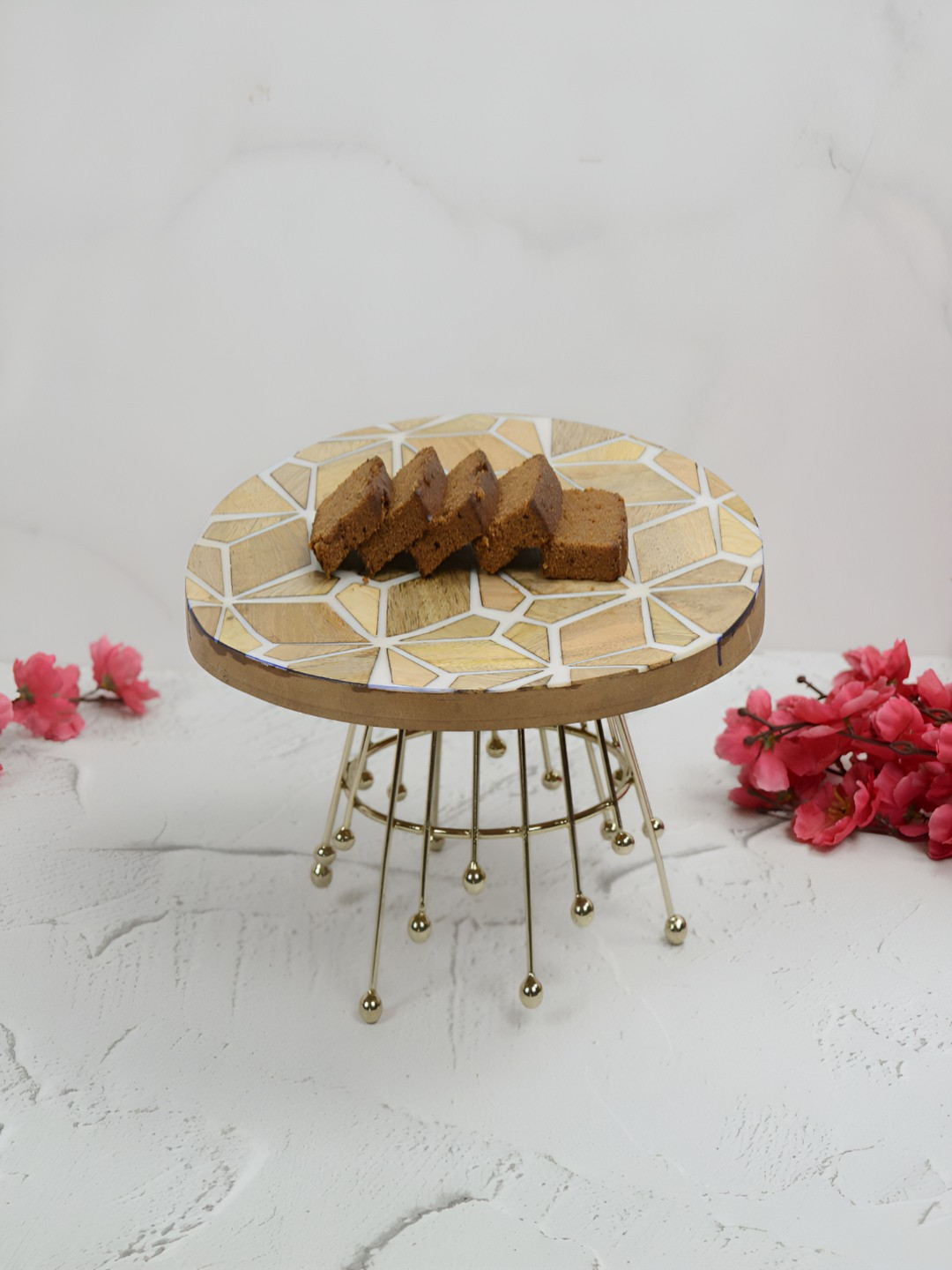 Maison Modern Gold-Toned Wooden Easy To Clean Cake Stand