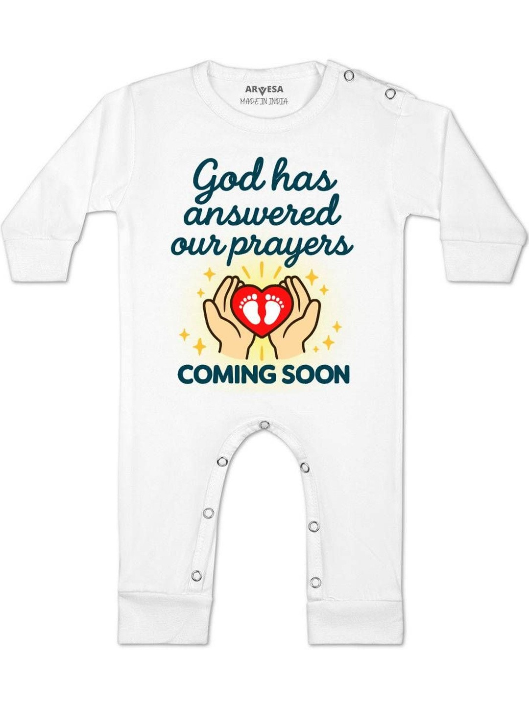 Arvesa Kids Coming Soon Printed Round Neck Long Sleeve Rompers