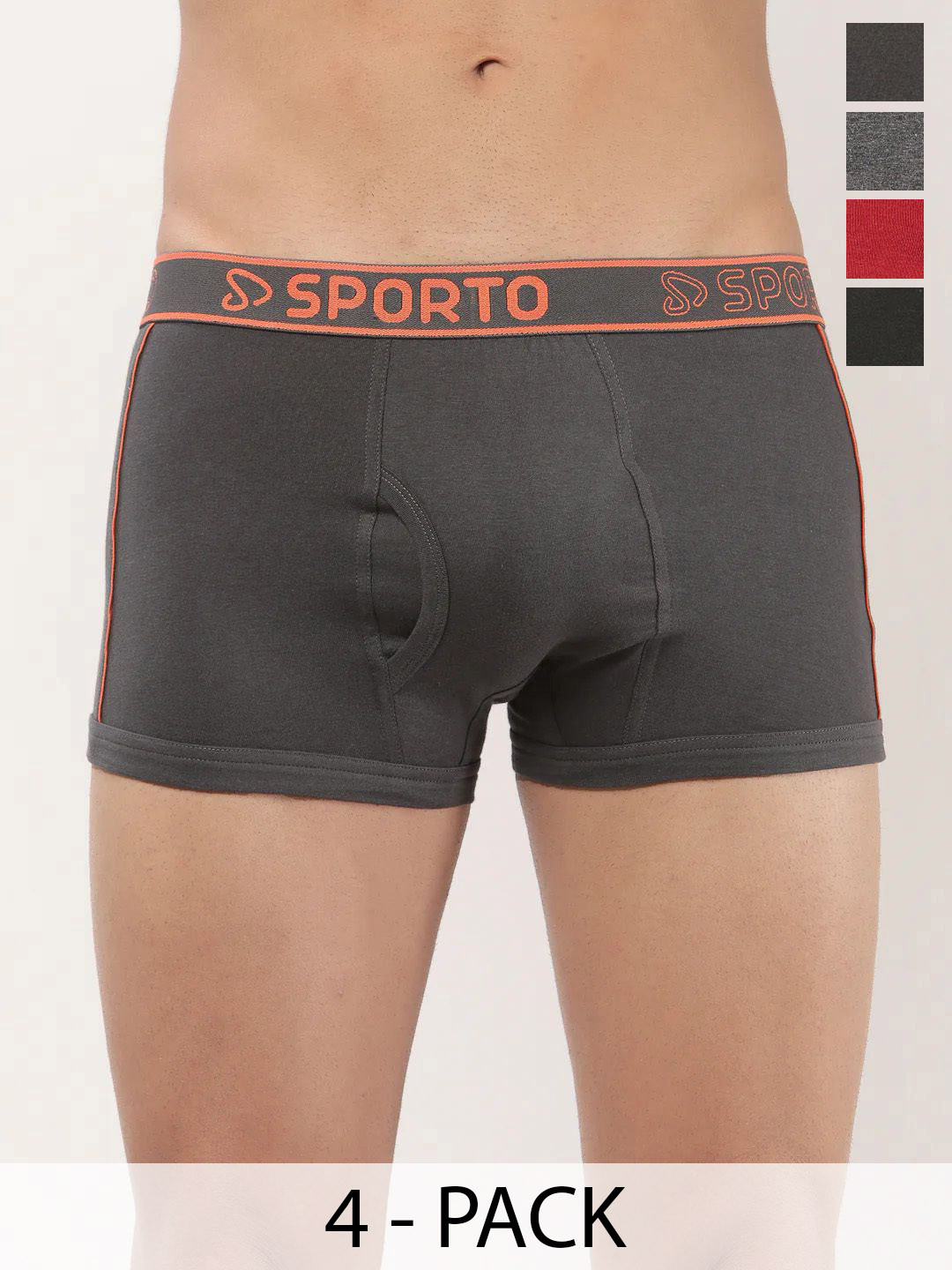 Sporto by Macho Pack Of 4 Mid-Rise Short Trunks Sprto-M1020_A1-CH1-Olv1-R1-XL-Multi