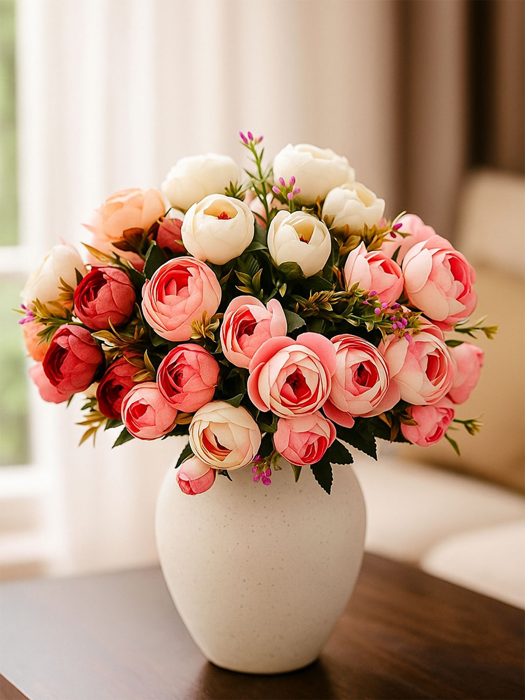 ARTSY Pink White 4 Pieces Rose Artificial Flowers