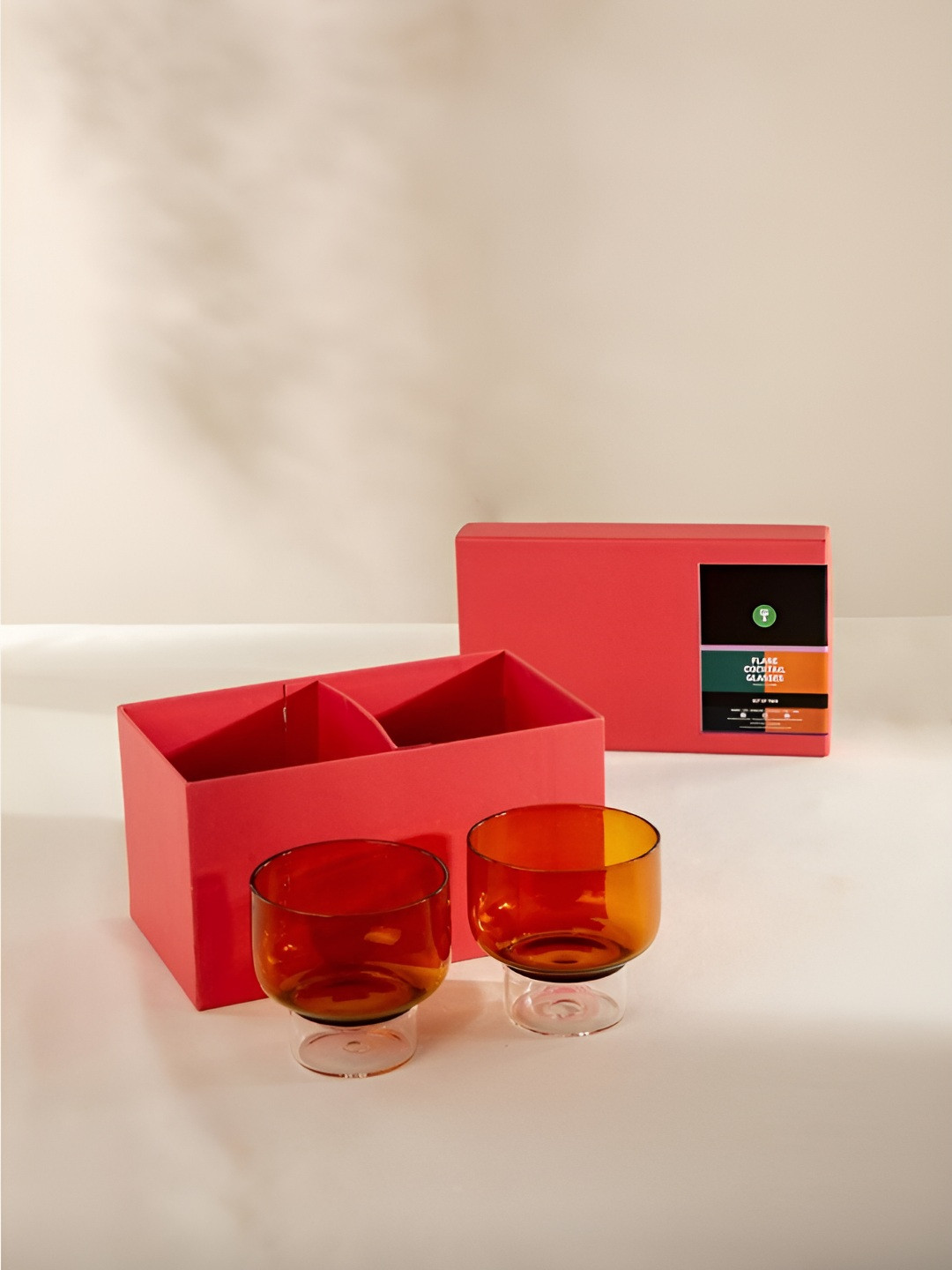 FREEDOM TREE Flare Orange Colored 2 Pieces Borosilicate Glass Cocktail Glasses