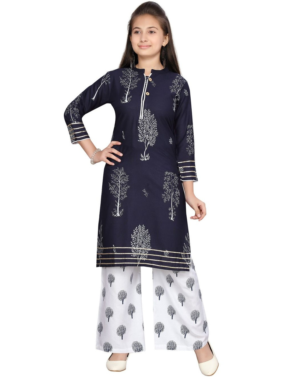 Muhuratam Girls Blue Colour Kurti Palazzo Set