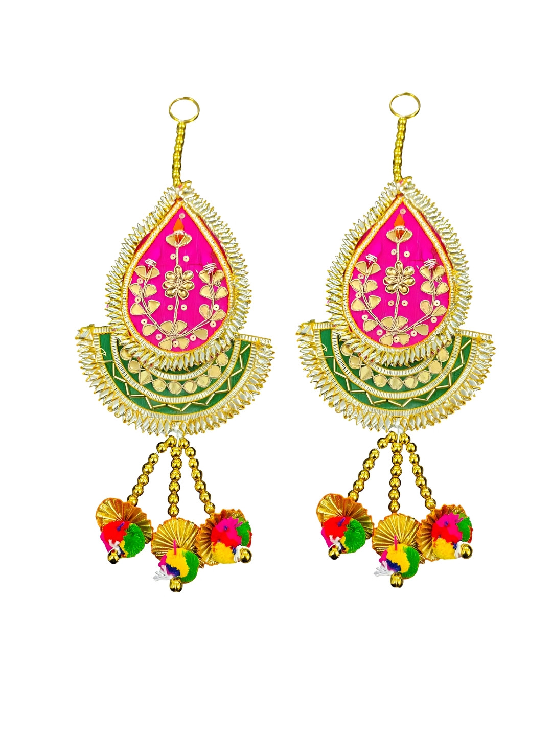 PUFFSMART Pink & Green 2 Pieces Gota Patti Hanging Garlands
