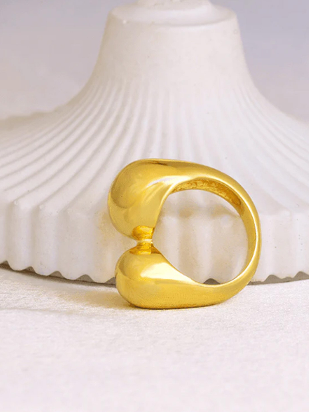 Perfectly Average Women 18K Gold Plated Jewellery Dual Pebble Ring