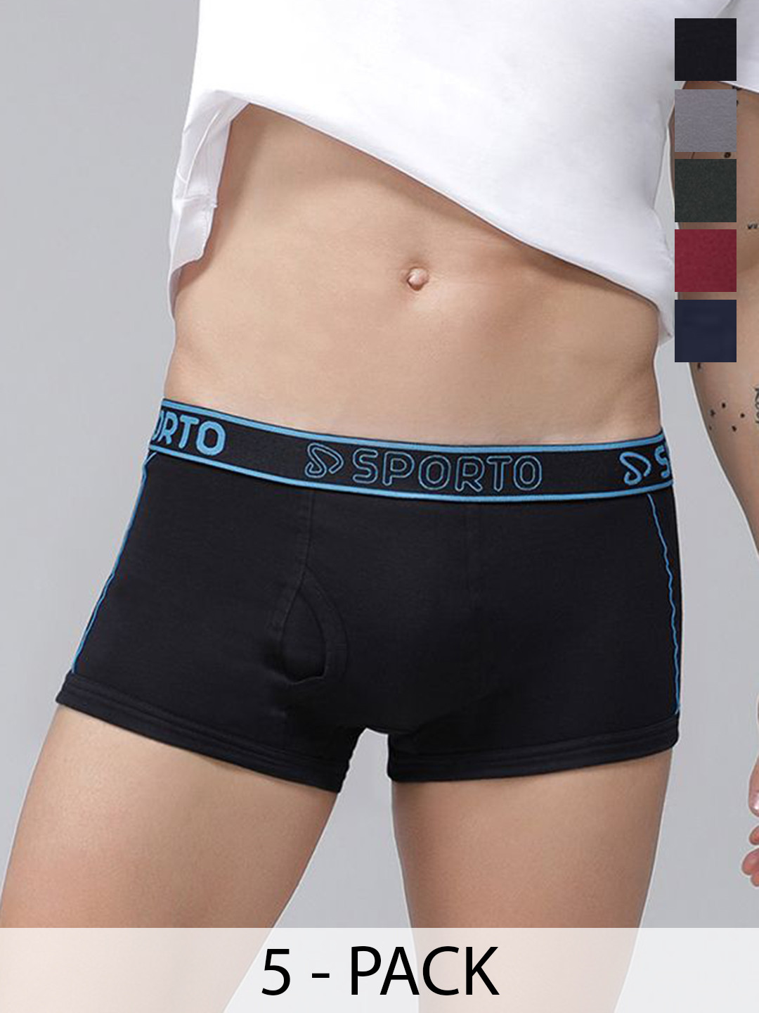 MACHO Pack Of 5 Super Combed Cotton Mid-Rise Short Trunks