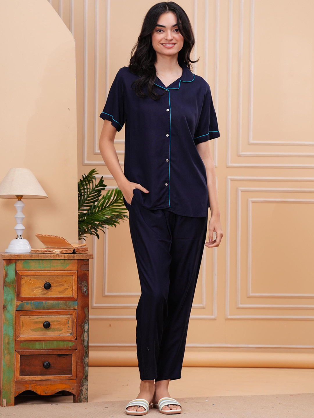 HIGHLIGHT FASHION EXPORT Women Lapel Collar Night suit