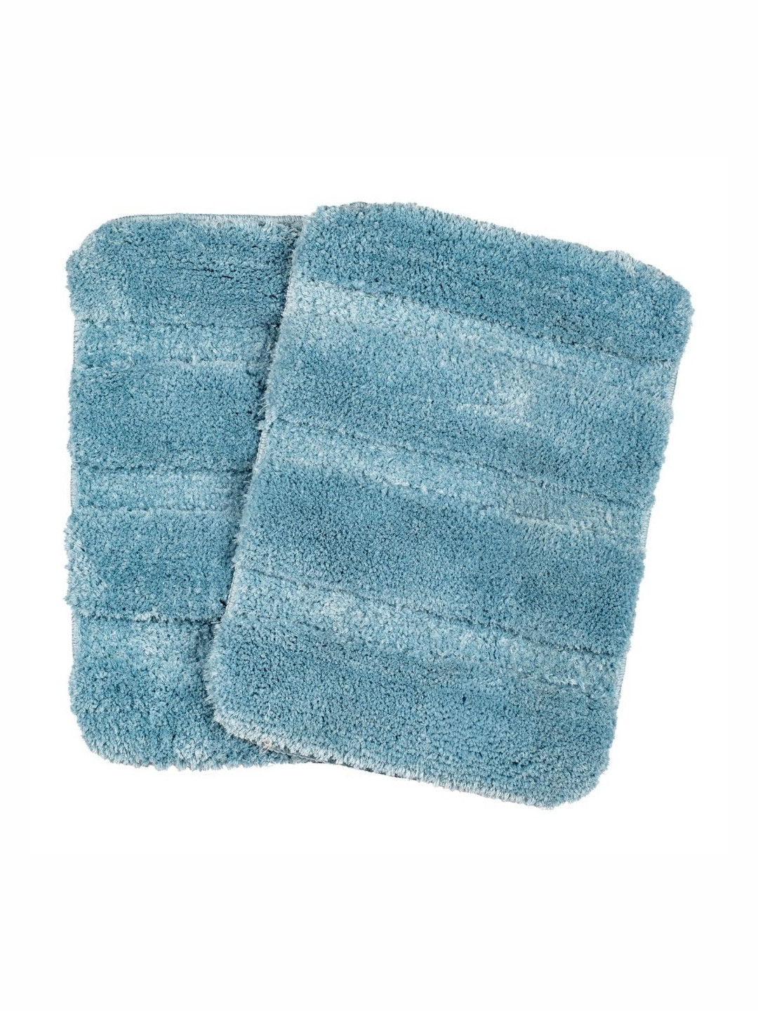 Saral Home Tris Blue 2 Pieces Soft Striped Thick Microfiber Anti-Skid Bath Mats