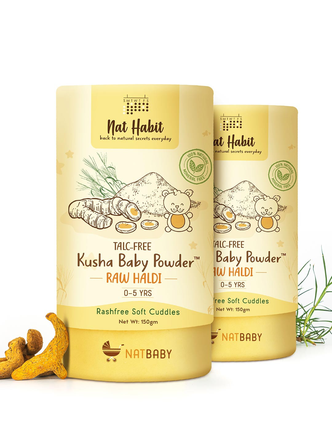 Nat Habit Set Of 2 Kusha Baby Powder With Raw Haldi 0-5 Years - 150g Each