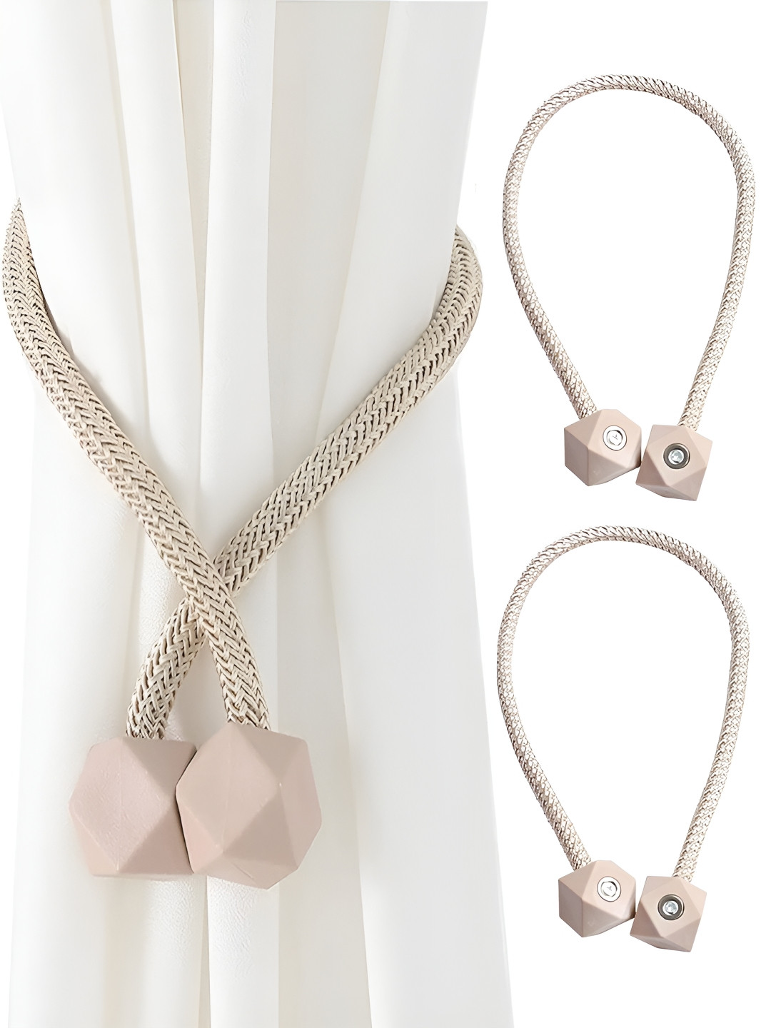 TIED RIBBONS 2 Pieces Beige Textured Curtain Tie-Backs