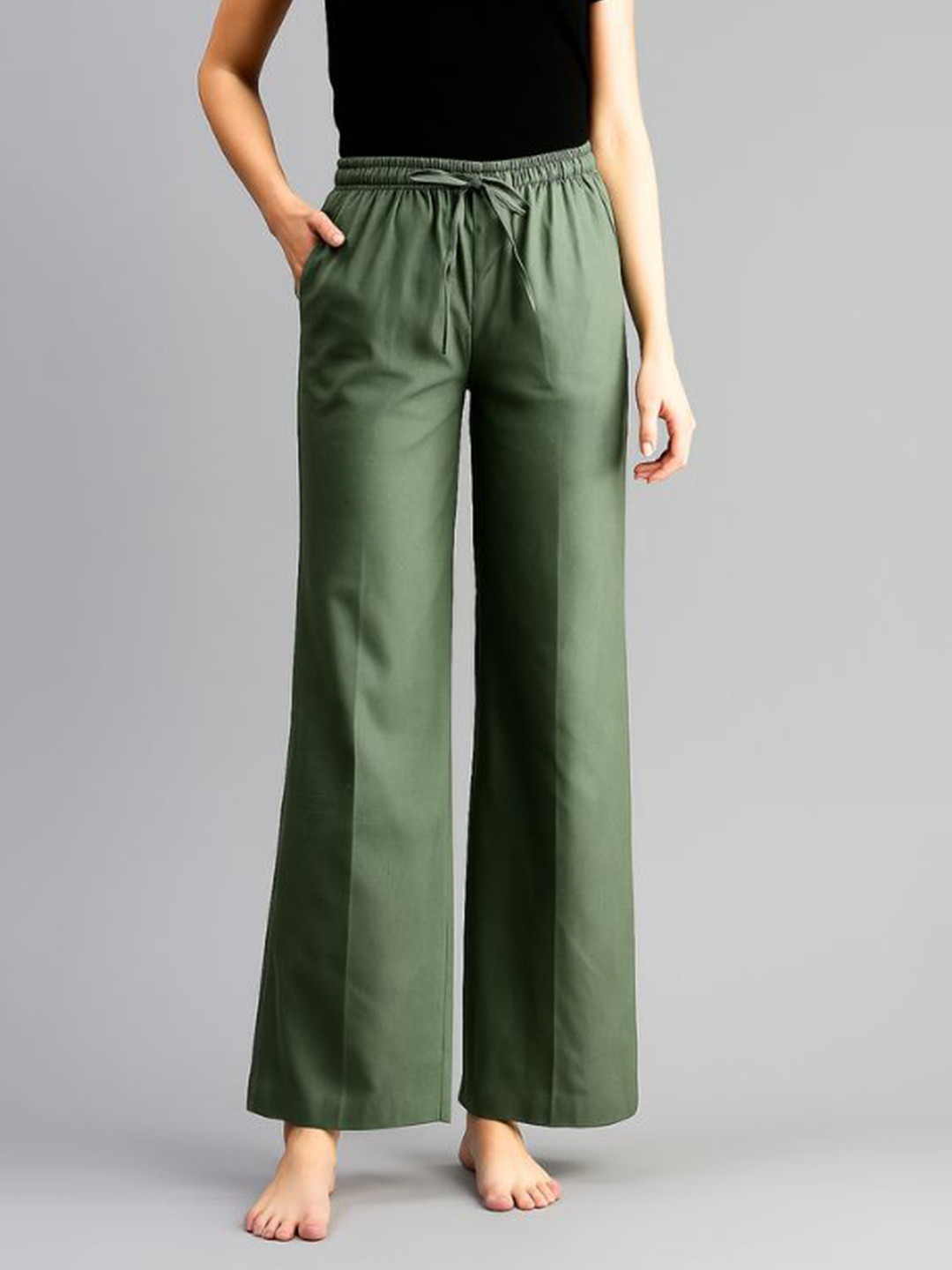 Bareblow Women Wide-Leg Cotton Denim Lounge Pants