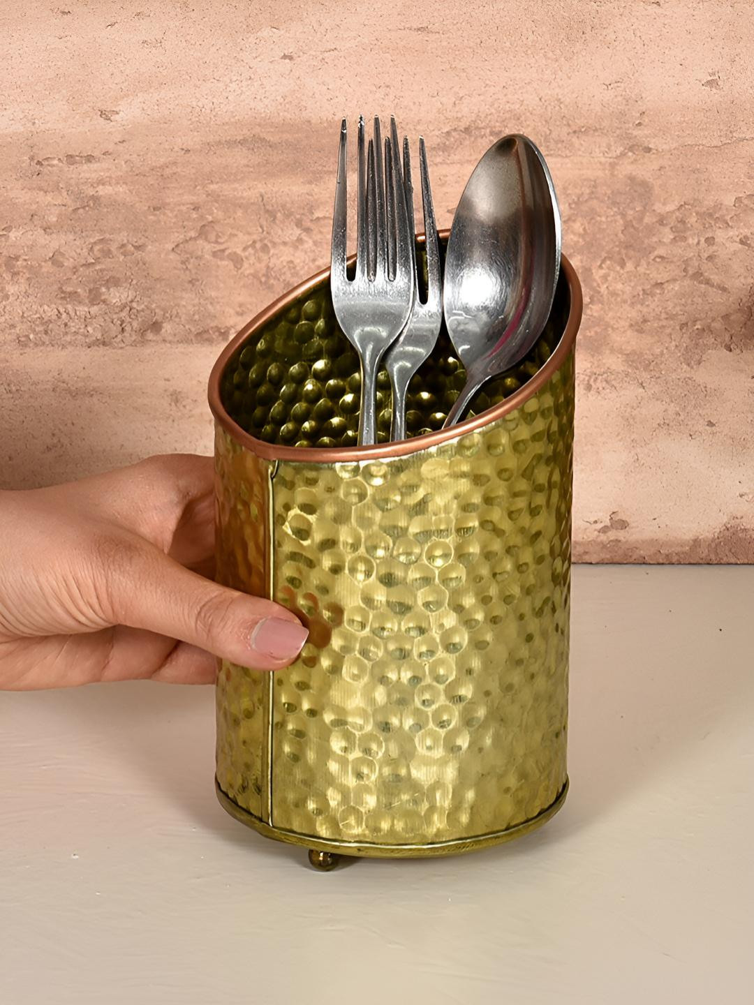 Living With Elan Gold-Toned Metal Cutlery Holder
