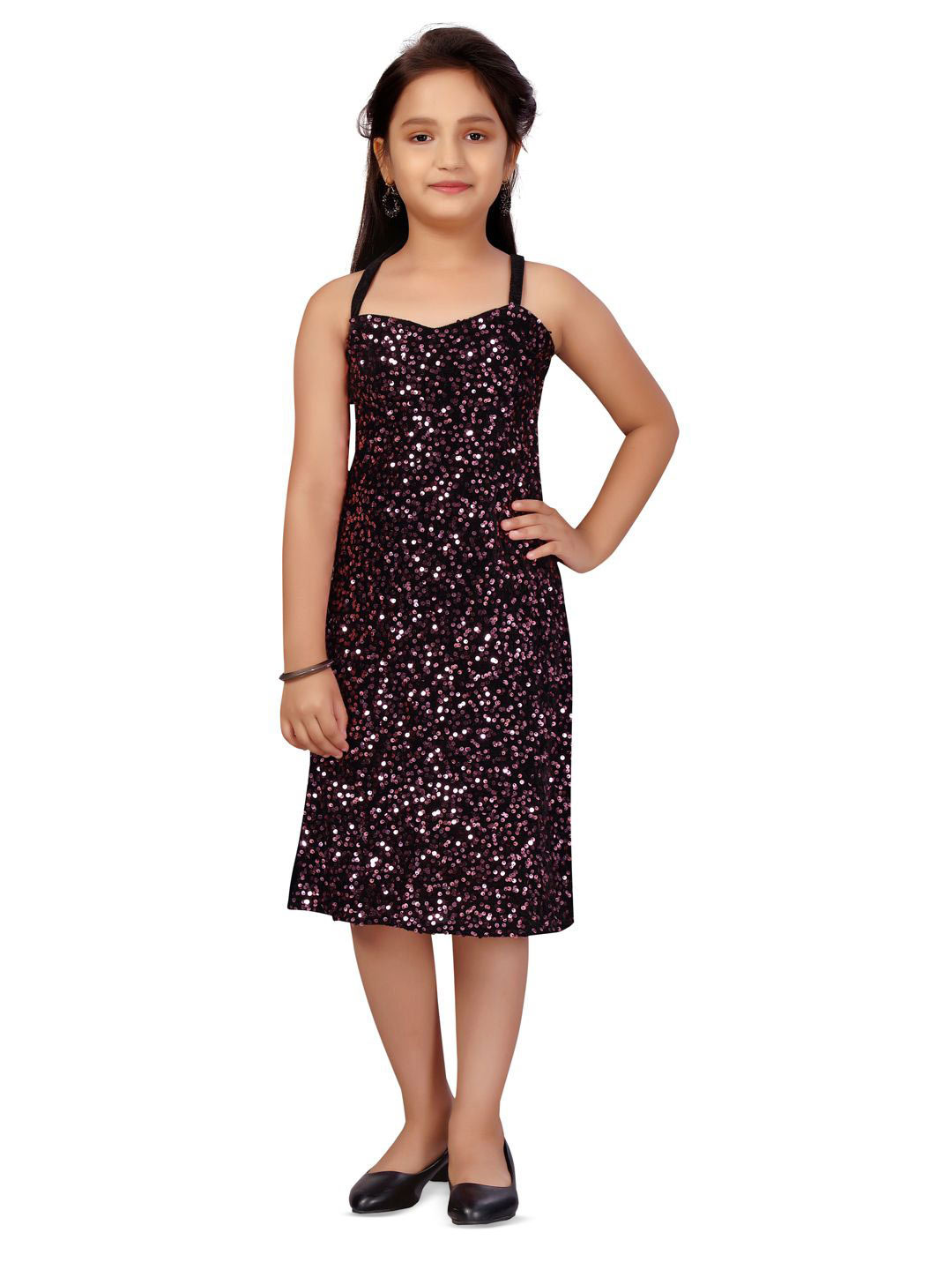 BAESD Girls Sequined Velvet AlineDress