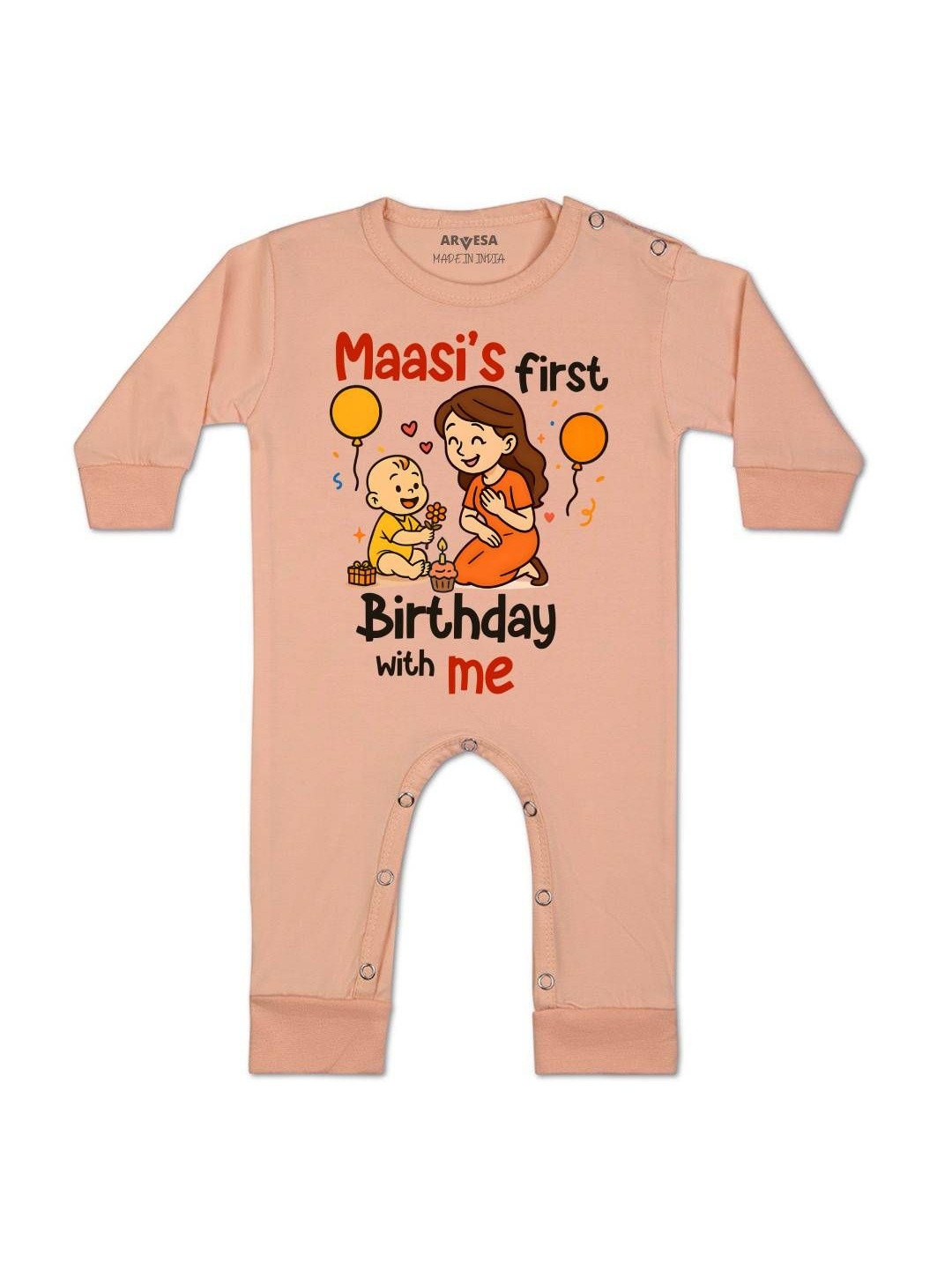 Arvesa Kids Maasi First Birthday With Me Printed Round Neck Rompers