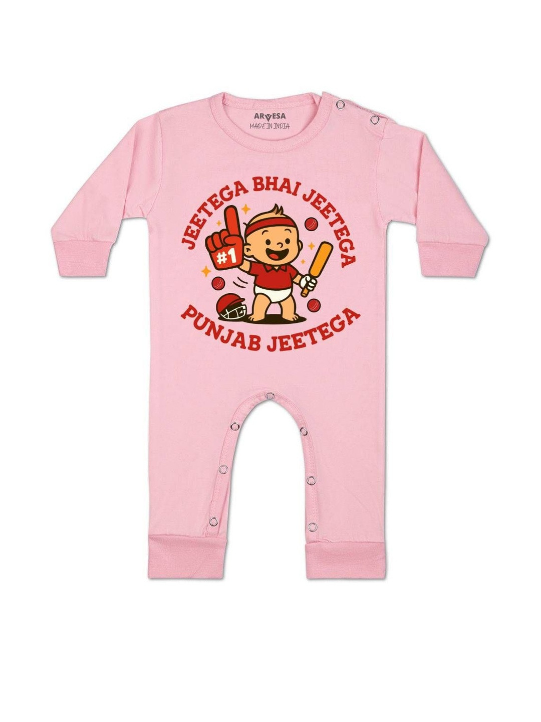 Arvesa Kids Jeetega Bhai Jeetega Punjab Jeetega Printed Round Neck Rompers