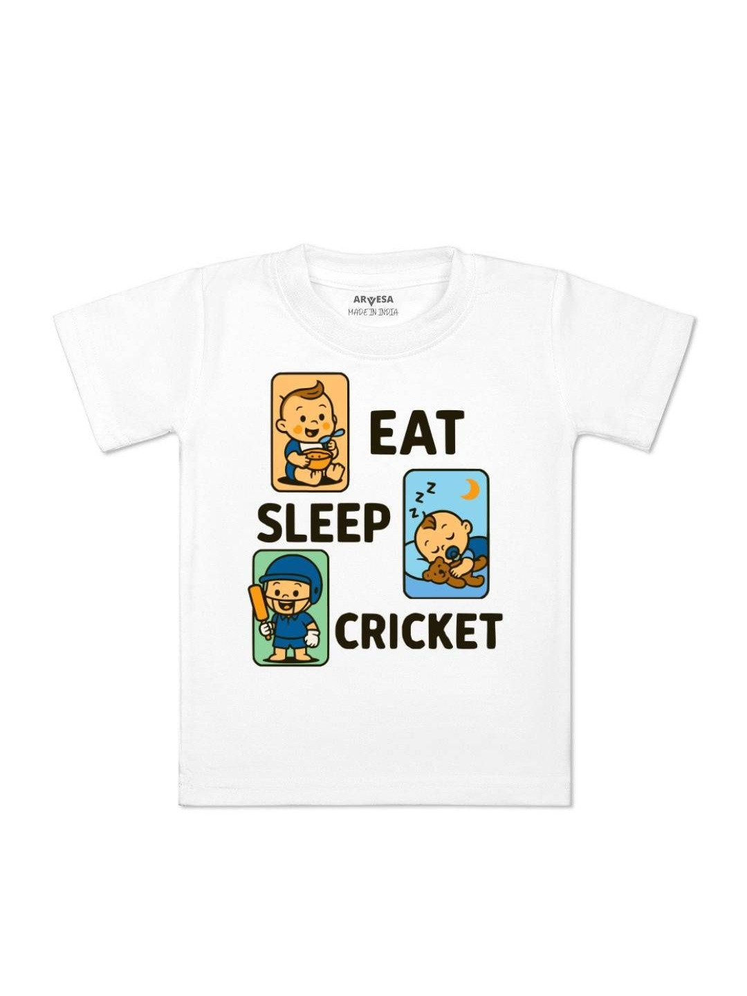 Eat Sleep Cricket Printed Kids Tshirt