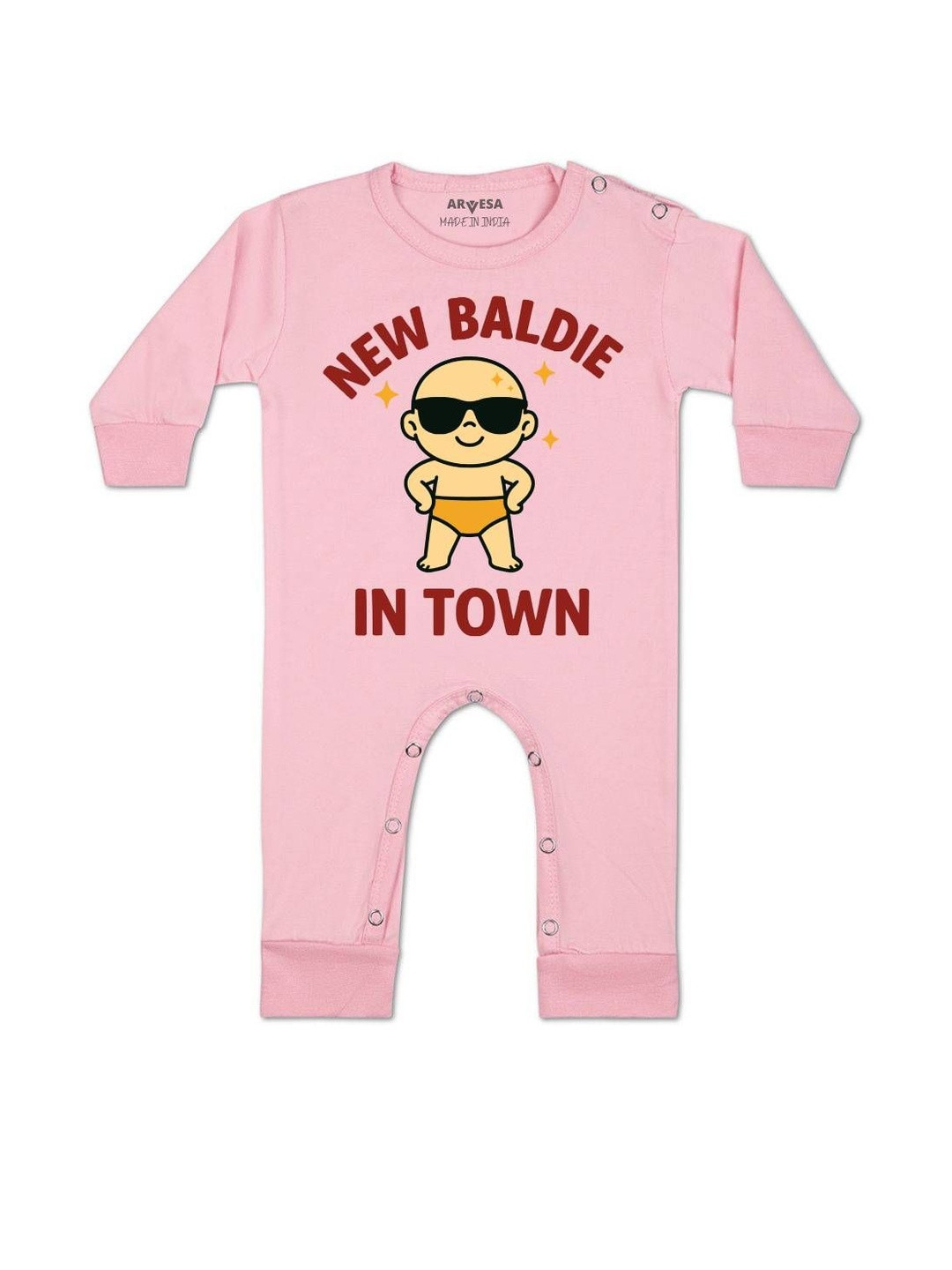 Arvesa kids New Baldie in The Town Printed Baby Rompers