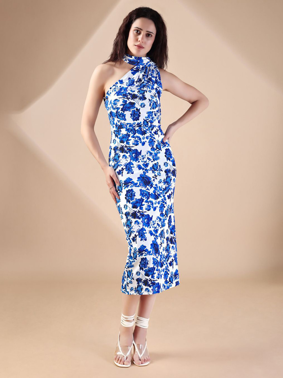 PURVAJA Women Light Blue Printed Midi Dress