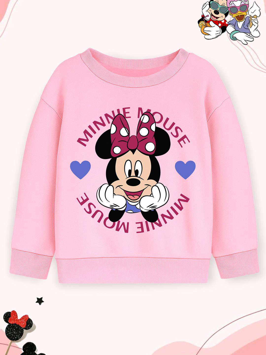 YK Disney Girls Minnie Mouse Printed Round Neck Full Sleeve Sweatshirt