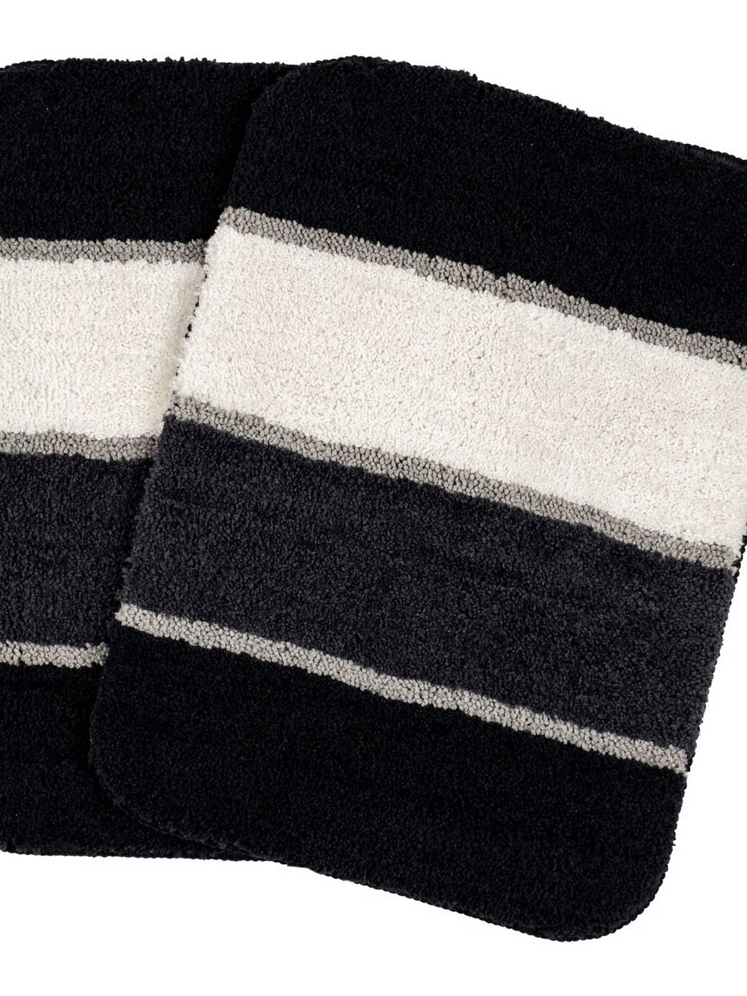 Saral Home Tris Black 2 Pieces Soft Striped Thick Microfiber Anti-Skid Bath Mats