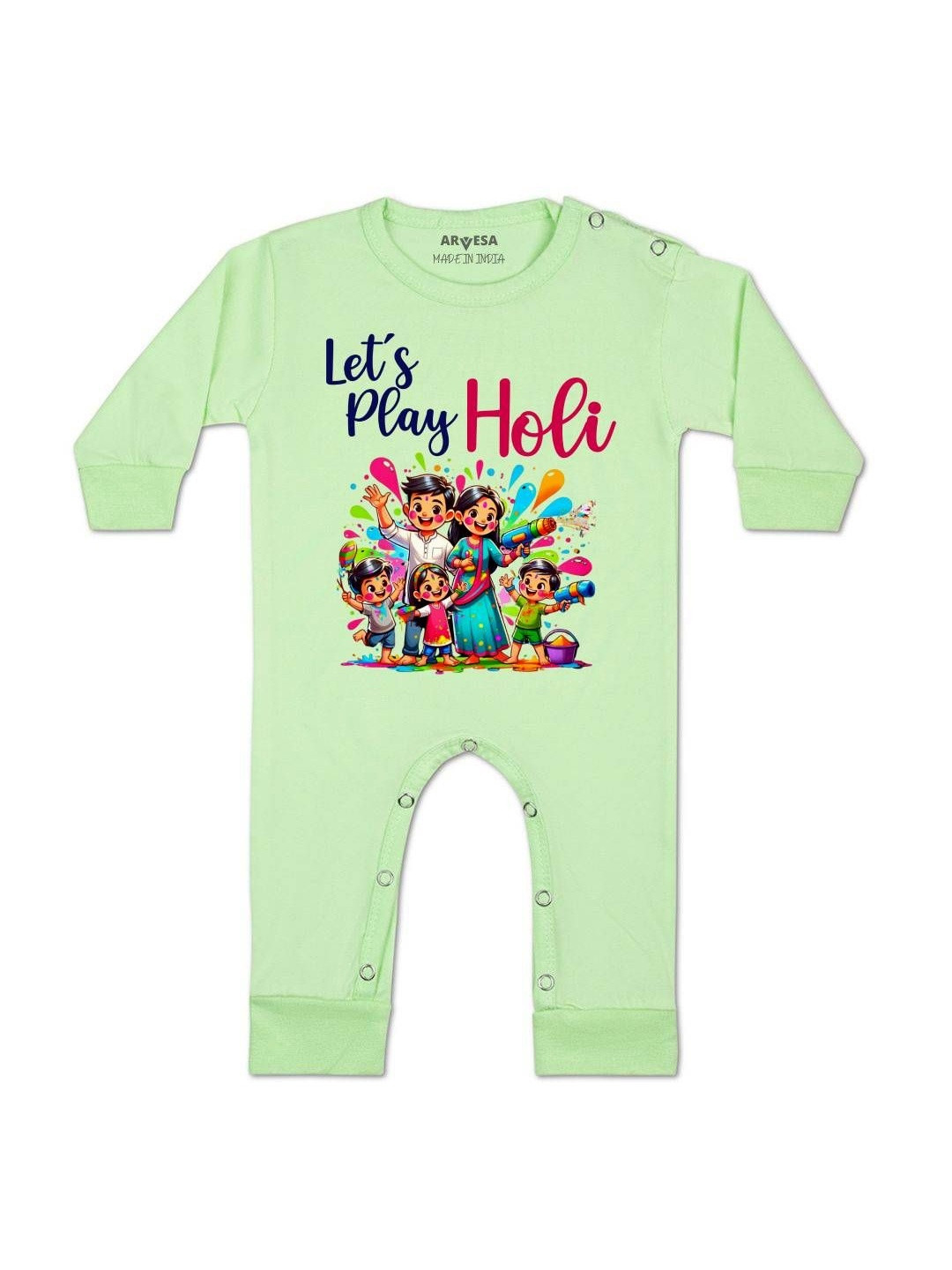 Arvesa Kids Lets Play Holi Printed Cotton Baby Romper