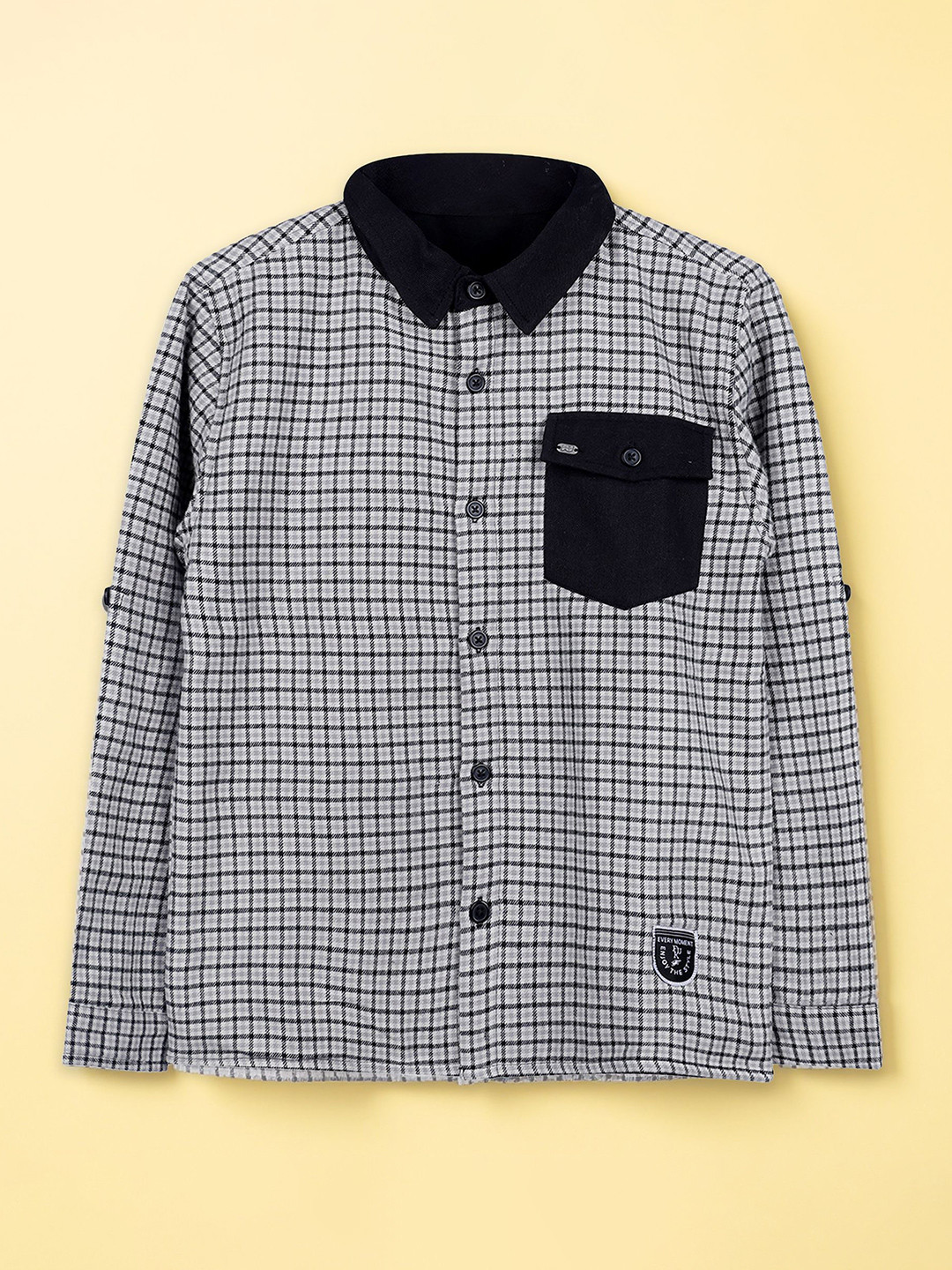 Purple United Kids Boys Gingham Checked Spread Collar Cotton Casual Shirt