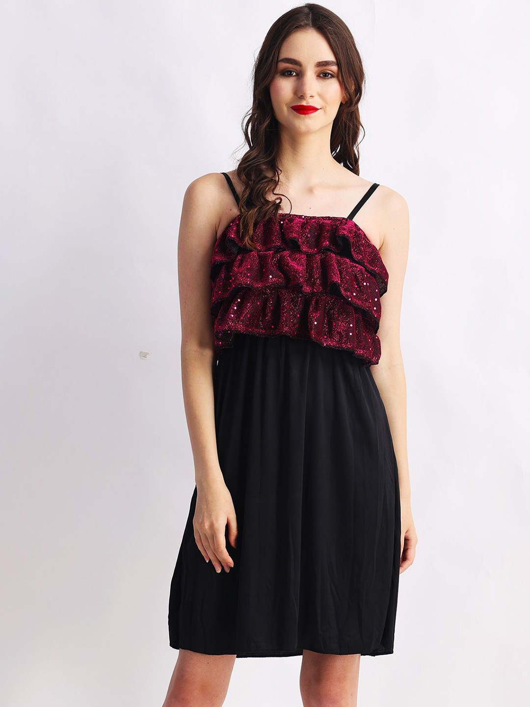 Lola  Dola Women Sequined Ruffle Fit and Flare Dress