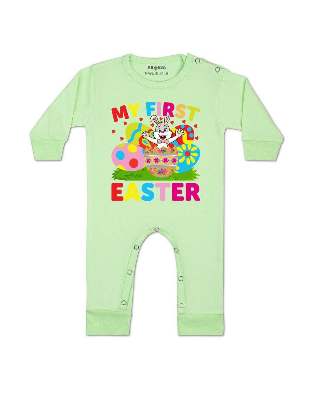 Arvesa Kids My First Easter Printed Round Neck Long Sleeves Baby Rompers