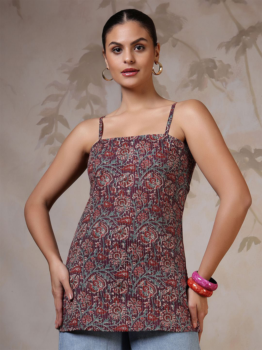KEIYONA Women Printed Shoulder Straps Sleeveless Straight Tunic
