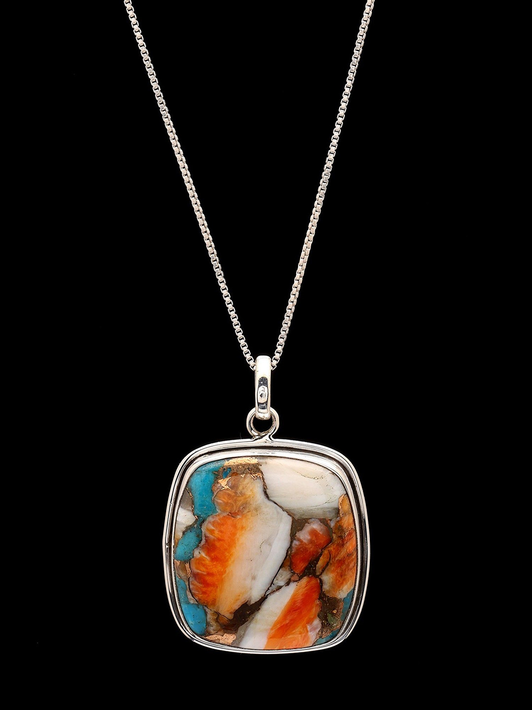 Exotic India Women Sterling Silver Turquoise Stone Oyster Pendant