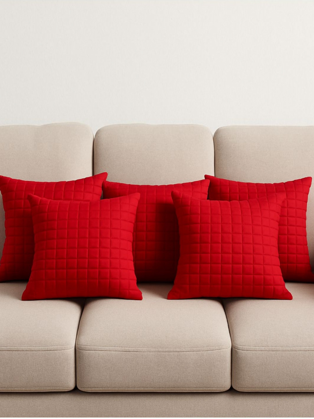EVERIA Red 5 Pieces Checked Square Cushion Covers