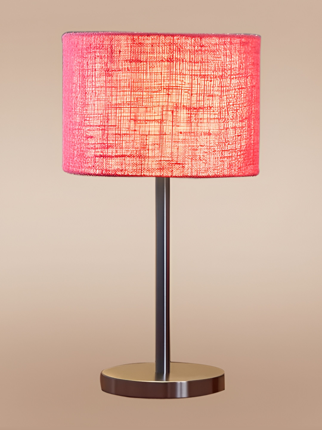 Devansh Pink Steel Cylinder Shaped Table Lamp With Shade