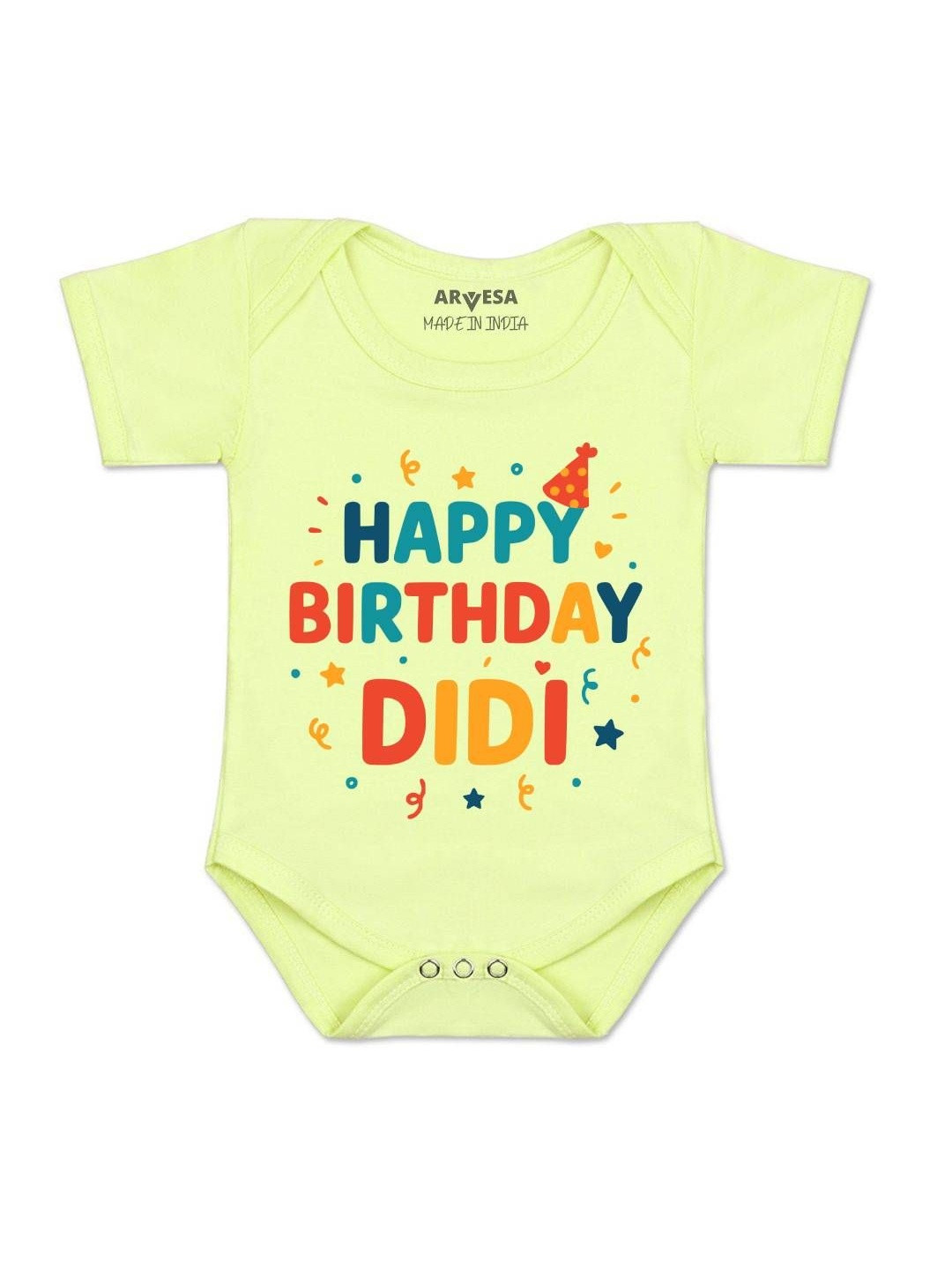 Arvesa Infants Happy Birthday Didi Printed Cotton Envelope Neck Rompers