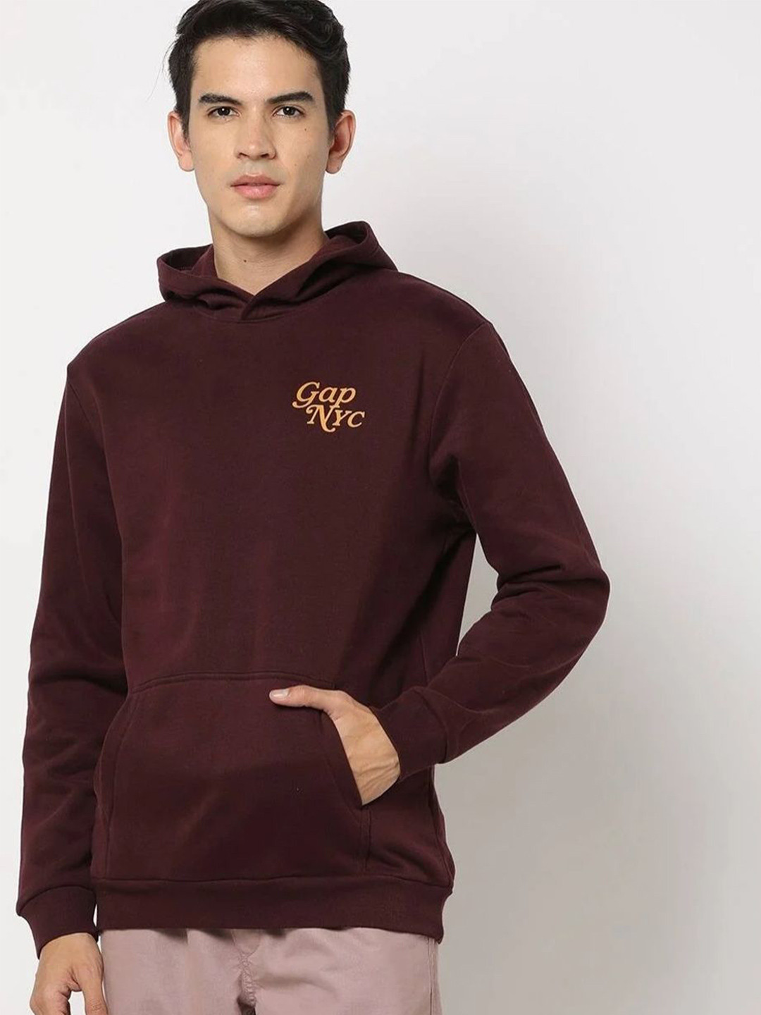GAP Men Typography Printed Hooded Full Sleeve Sweatshirt