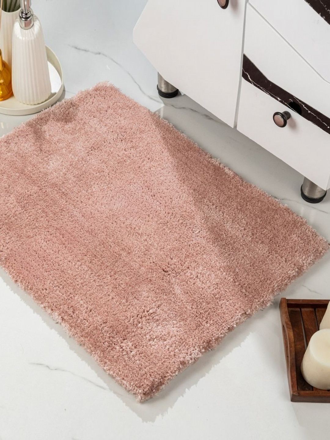 Saral Home Pink Gia Soft Microfiber Non Slip Thick Fluffy Soft Bath Mats