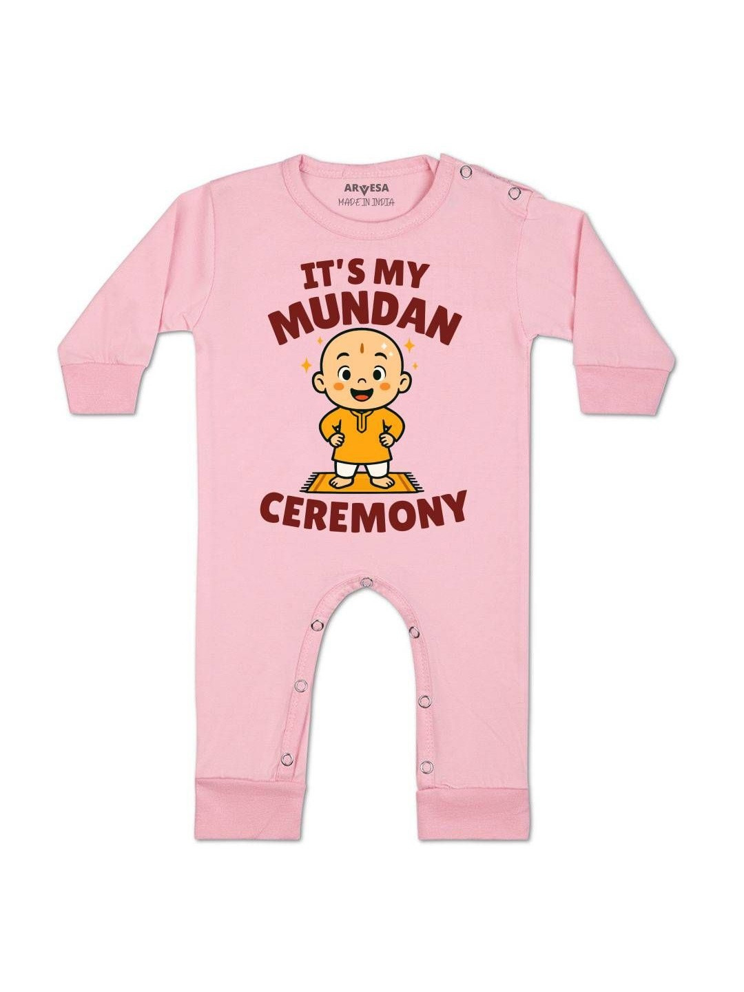 Arvesa Infants Its Mundan Ceremony Printed Round Neck Romper