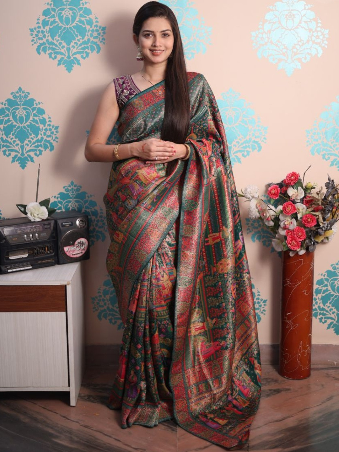 Royal Rajgharana Saree Ethnic Motifs Zari Pashmina Handloom Banarasi Sarees