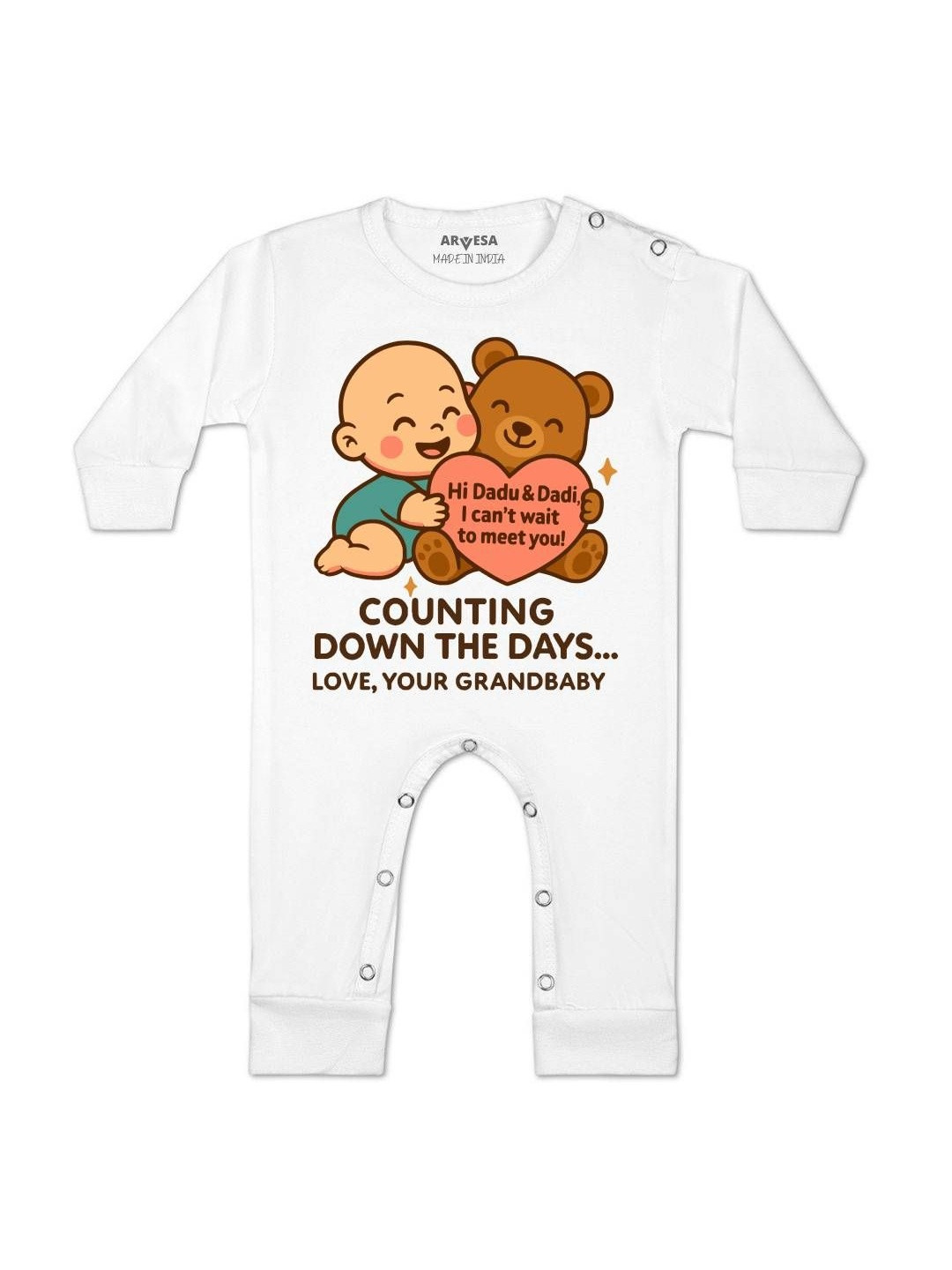 Arvesa Kids Dadu Dadi Cant Wait To Meet You Printed Baby Rompers