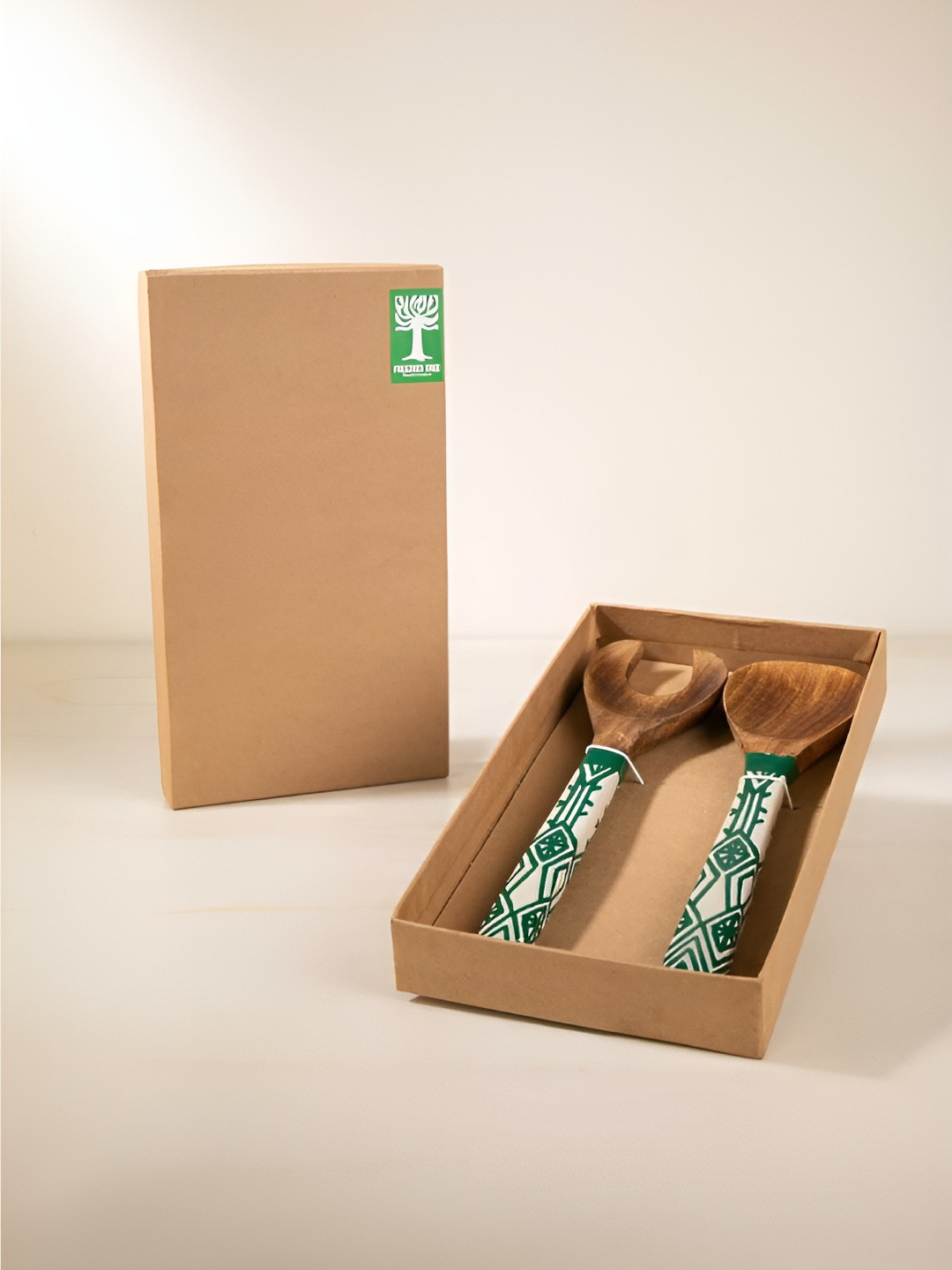 FREEDOM TREE Arka Green & Brown Printed Wooden Cutlery Set