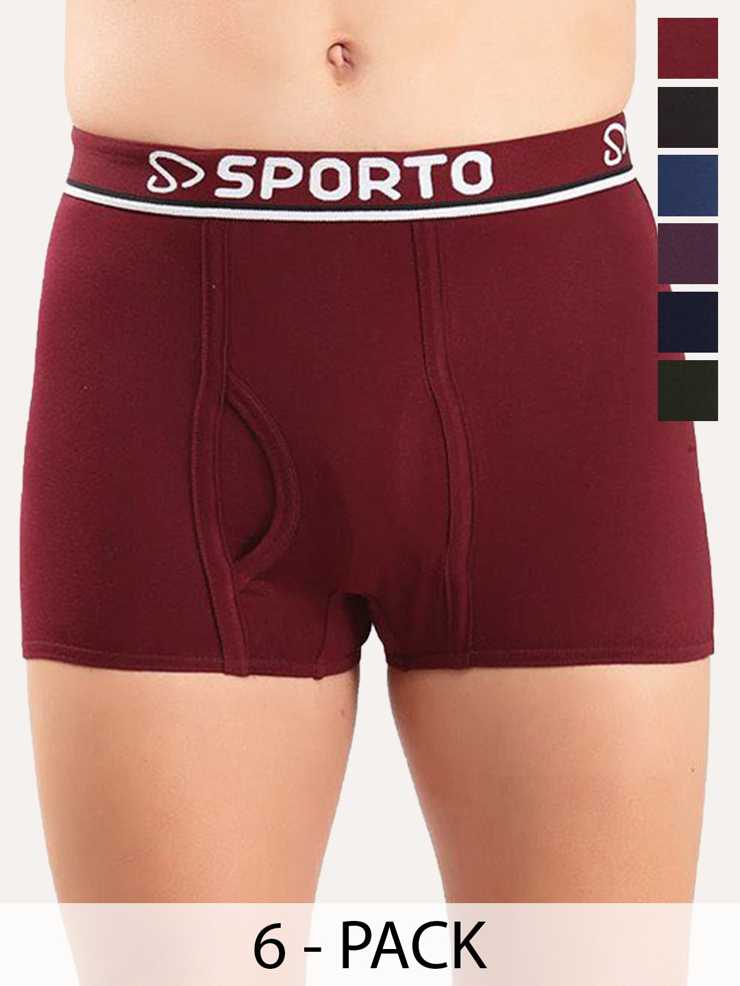 Sporto by Macho Pack Of 6 Combed Cotton Low -Rise Trunks Sporto-Plain-Mini-Tunk_6-80