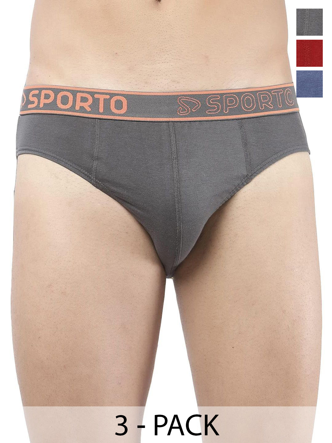 Sporto by Macho Pack Of 3 Men Brand Logo Low-Rise Basic Briefs